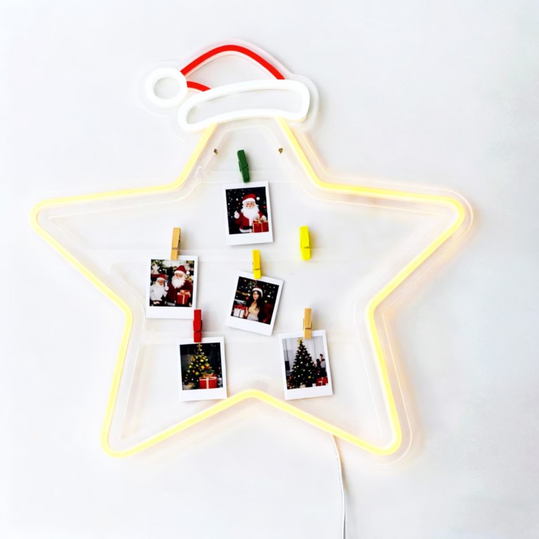 Star with Santa Hat Neon Frame