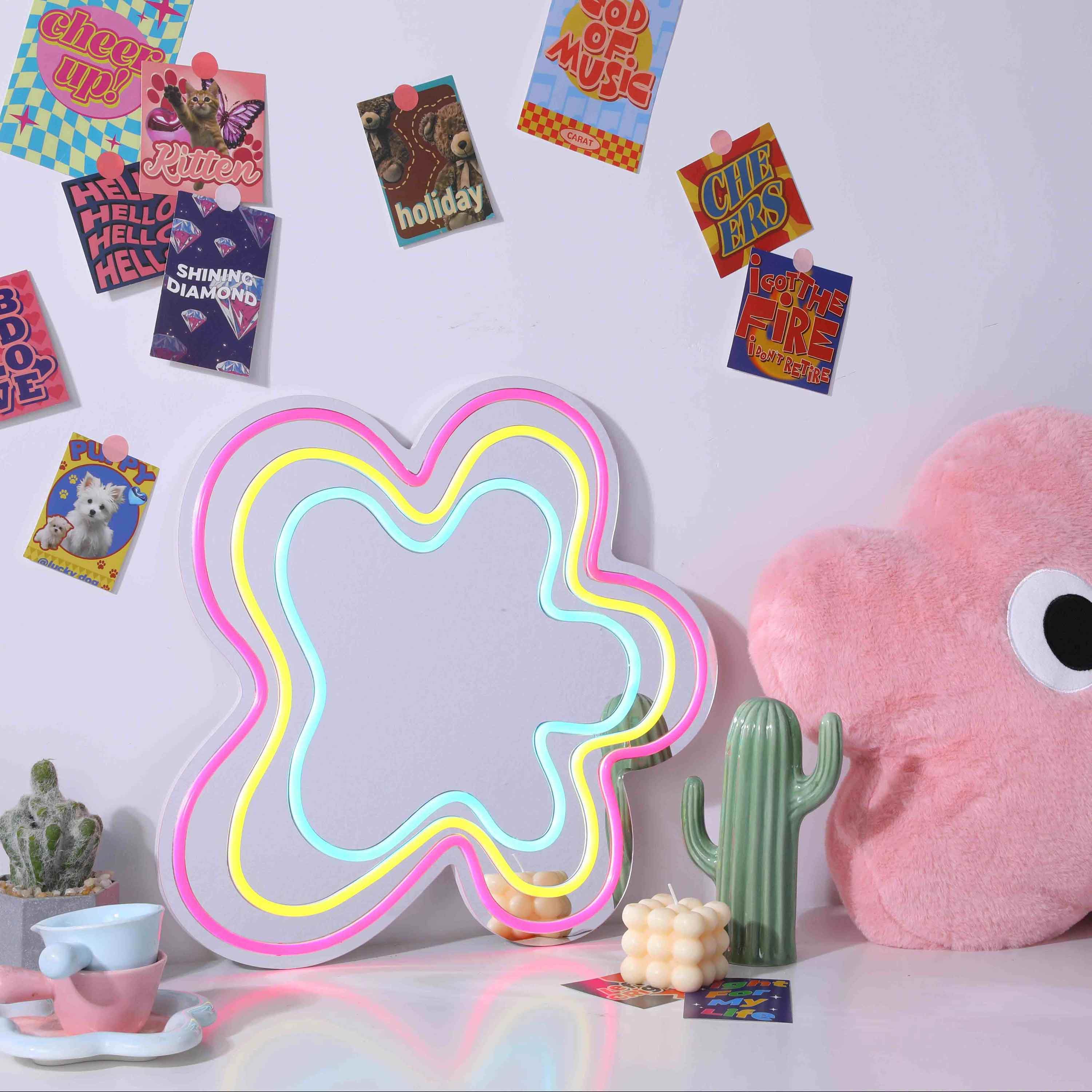Curved Flower Neon Mirror