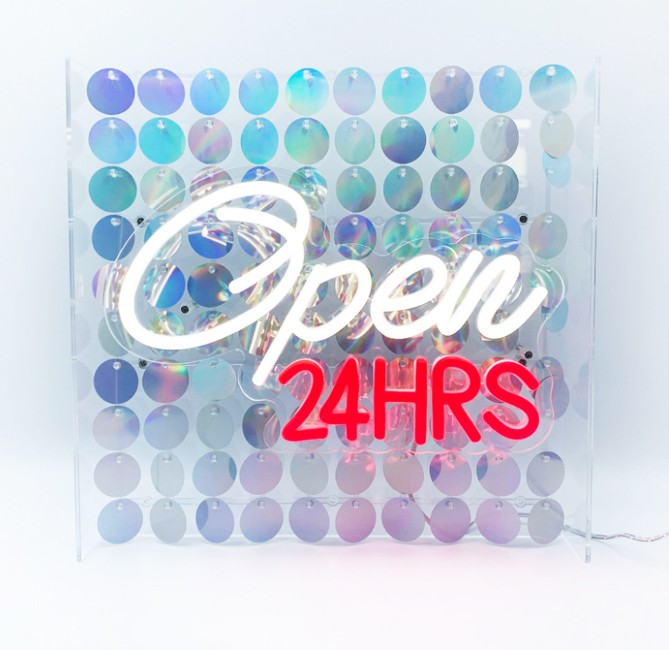 Open 24Hrs Sequin Neon Box