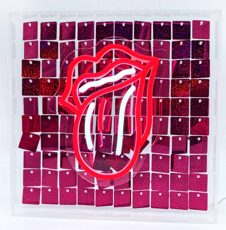 Red Lipped Tongue Sequin Neon Box